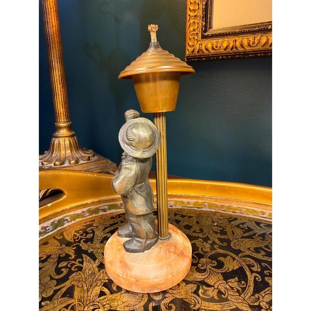 Vintage‎ 1940s Figural Oil Lamp | Drinking Man on Onyx Base | Brass Reservoir